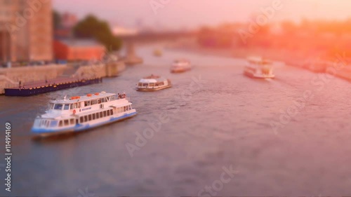city river with pleasure boats