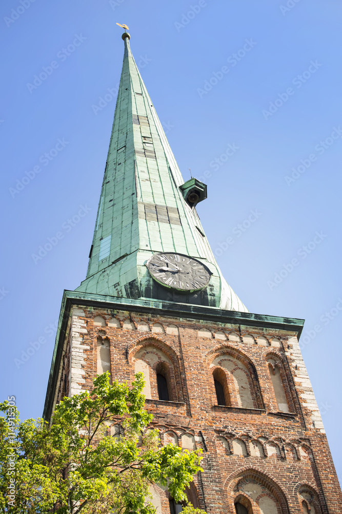 Architectural details of Saint Pyotr's church  - cathedral church of Roman Catholic Diocese of Riga, Latvia, Europe. For the first time Saint Peter's church is mentioned in chronicles of 1209