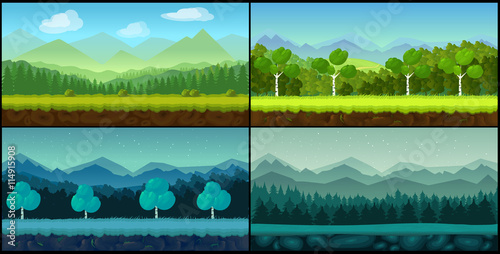 Vector landscape cartoon seamless backgrounds set for game