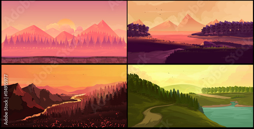Nature landscape, vector set