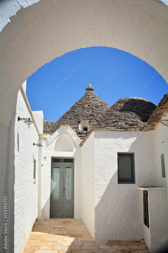 The town of Alberobello, Apulia, Italy; Unesco Point with picturesque village.