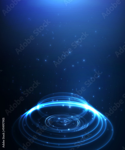 Circle light effect with blue lines. Abstract background. Vector graphic design.