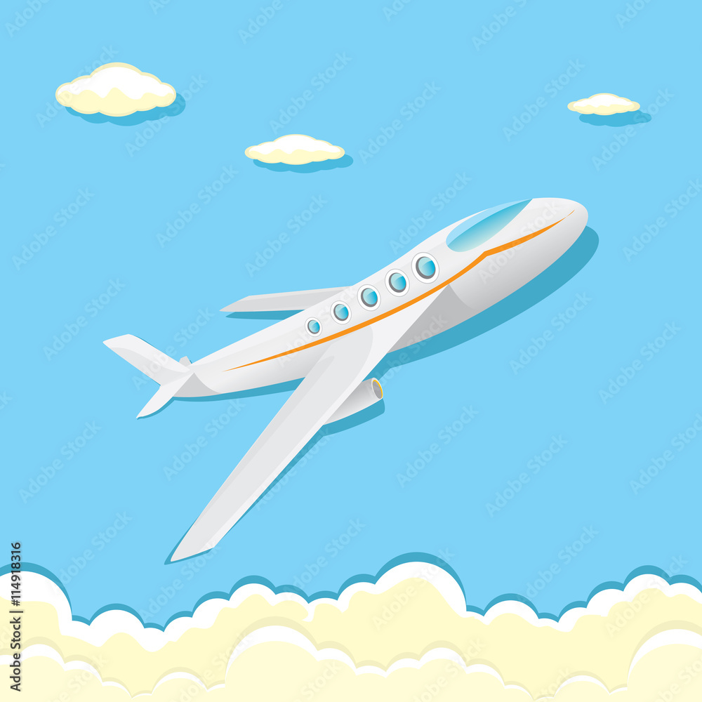 vector airplane icon. cartoon plane in blue sky vector airplane icon. cartoon plane in blue sky