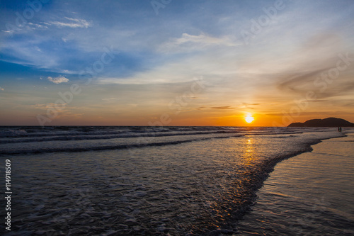 Sunset and sea waves, Beautiful gold sunset on the sea. , Sea Su