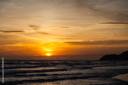 Sunset and sea waves  Beautiful gold sunset on the sea.   Sea Su