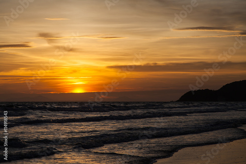Sunset and sea waves, Beautiful gold sunset on the sea. , Sea Su