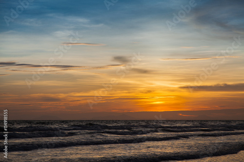 Sunset and sea waves, Beautiful gold sunset on the sea. , Sea Su © peterkai