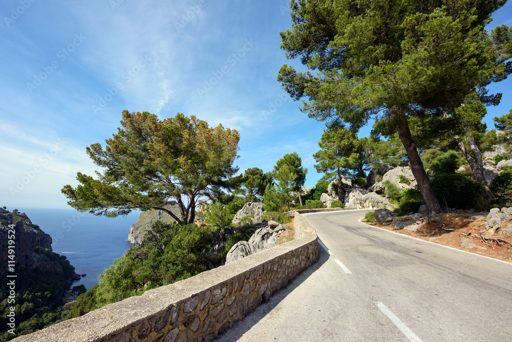 Mountain road along the sea near the village Sa Calobra. The Island Majorca, Spain
