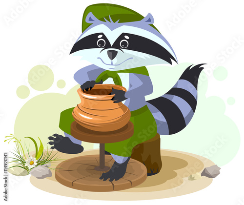 Scout raccoon makes ceramic pot