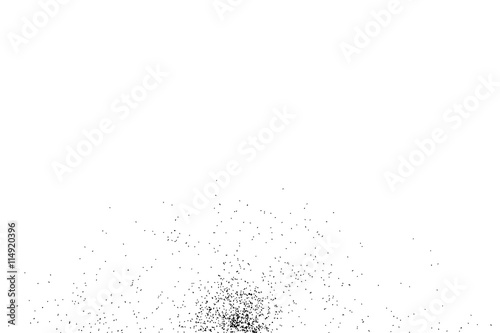 Silhouette of food flakes such as salt or almond or wheat flour spread on the flat surface or table. Top view of dust, sand blow or bread crumbs. Abstract grainy texture isolated on white background.
