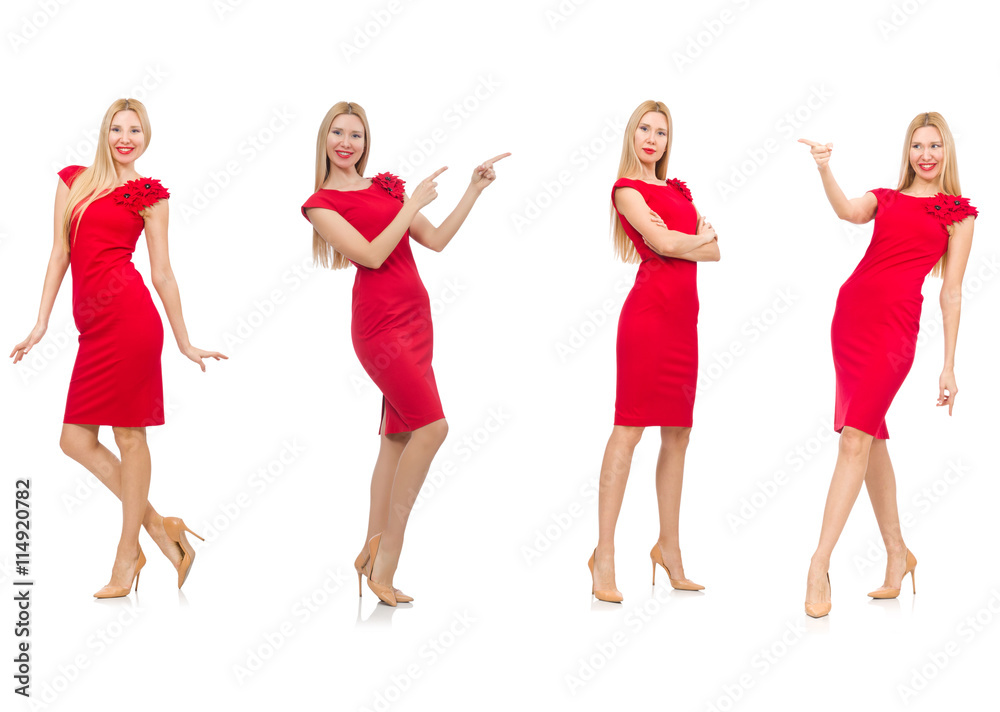 Obraz premium Woman in red dress isolated on white