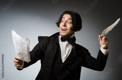 Funny writer with quill in vintage concept
