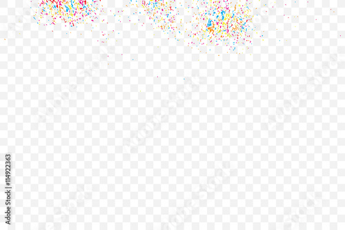 Colorful celebration background with confetti isolated on white, Abstract background with many splattered falling round glitter pieces. Sprinkle random pattern made of confetti blow drops.