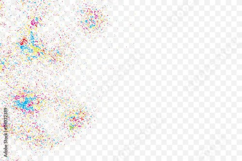 Colorful celebration background with confetti isolated on white, Abstract background with many splattered falling round glitter pieces. Sprinkle random pattern made of confetti blow drops.