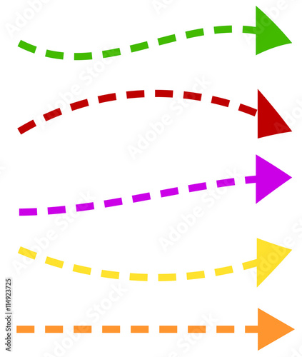 Set of 5 colorful arrow shapes. Long, horizontal arrows