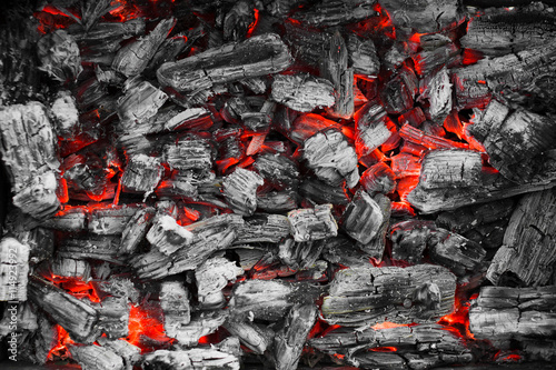 Glowing embers of wood.