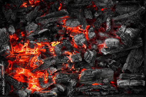 Glowing embers of wood.