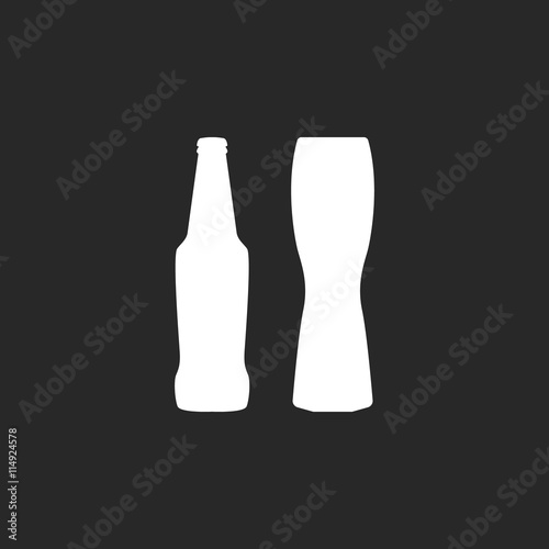 Fotografie Bottle and glass of beer simple icon on background