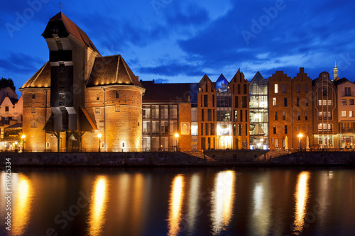 Gdansk, Poland down by the Motlawa river at sunset 