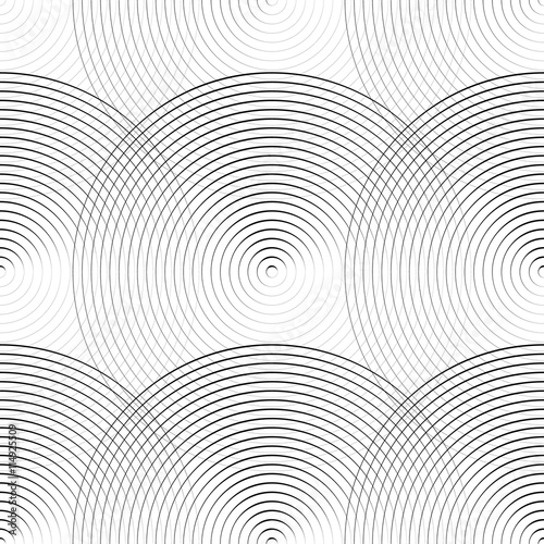 Concentric circles seamless monochrome pattern. Abstract geometr
