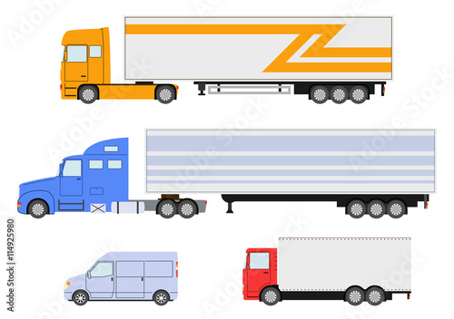 Set of truck, van icon. Delivery trailer truck. Delivery trucks isolated. Vector illustration.