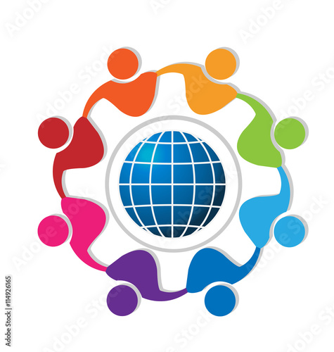 Teamwork people around world logo vector