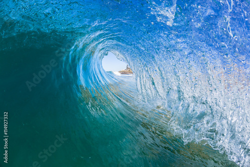 Wave swimming inside ocean blue hollow crashing water closeup photo