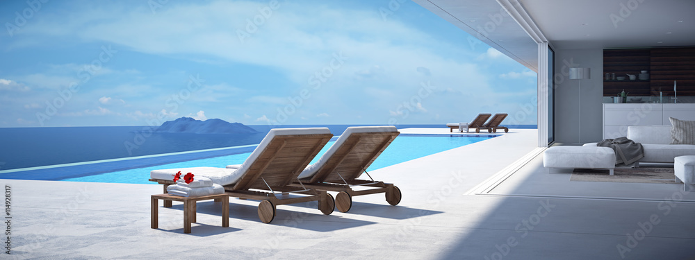 Fototapeta premium luxury swimming pool. 3d rendering