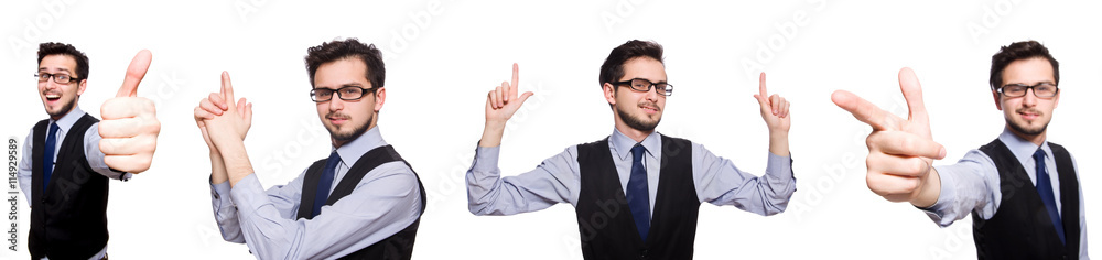 Collage of funny businessman on white Collage of funny businessman on white