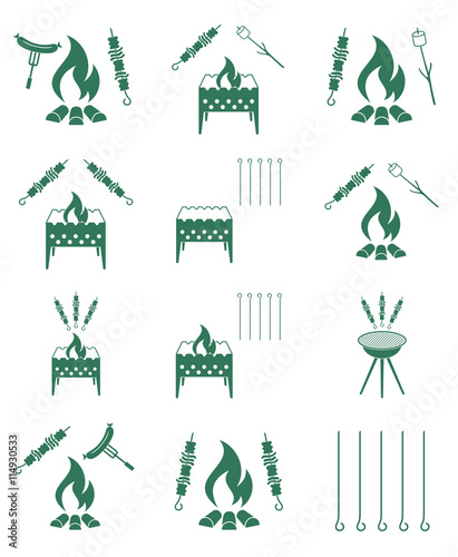 Grilled kebab icons set. Vector illustration
