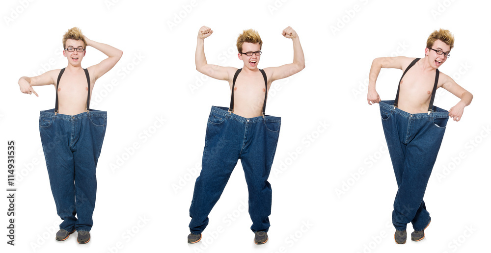 Fototapeta premium Funny man with trousers isolated on white