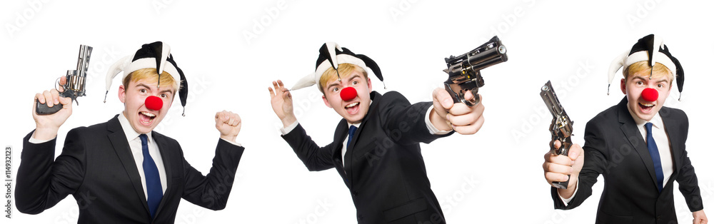 Businessman clown in funny concept isolated on white Businessman clown in funny concept isolated on white