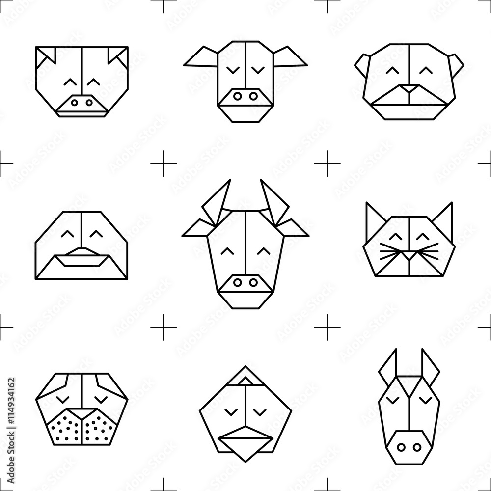 Pattern origami farm animals 1 Stock Vector | Adobe Stock