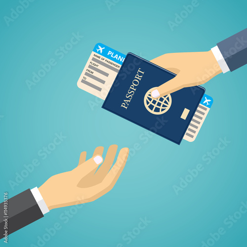 Businessman Receiving Boarding Pass and Passport.