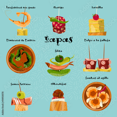 Traditional spanish snack. Selection of tapas.