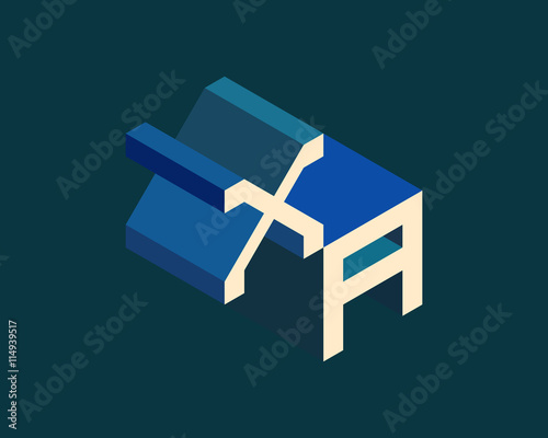 XA isometric 3D letter logo. three-dimensional stock vector alphabet font typography design.