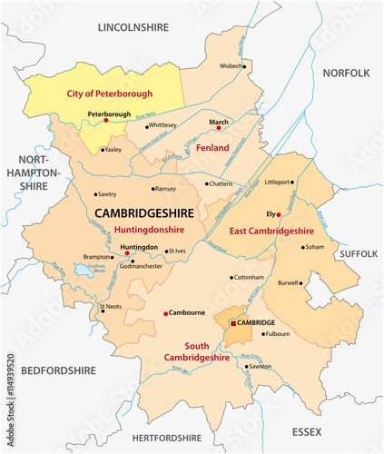 vector administrative map of the county cambridgeshire  england
