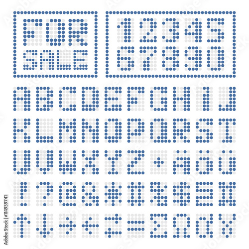 Dotted font alphabet digital letters and numbers