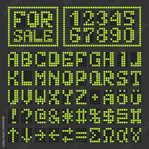 Dotted led font digital latin letters and numbers
