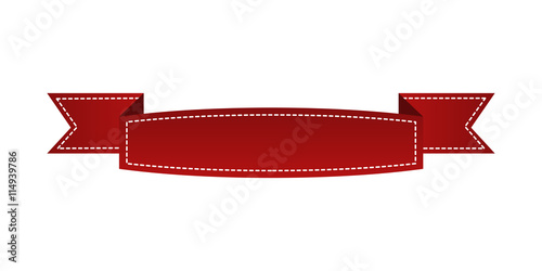 Embroidered red ribbon isolated on white. Can be used for banner, award, sale, icon, logo, label etc. Vector illustration