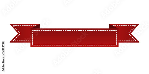 Embroidered red ribbon isolated on white. Can be used for banner, award, sale, icon, logo, label etc. Vector illustration