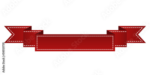 Embroidered red ribbon isolated on white. Can be used for banner, award, sale, icon, logo, label etc. Vector illustration