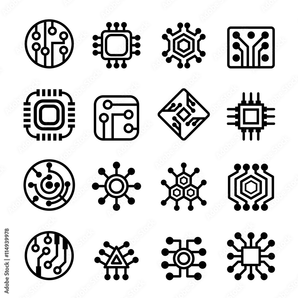 Computer Chips and Electronic Circuit icons Computer Chips and Electronic Circuit icons