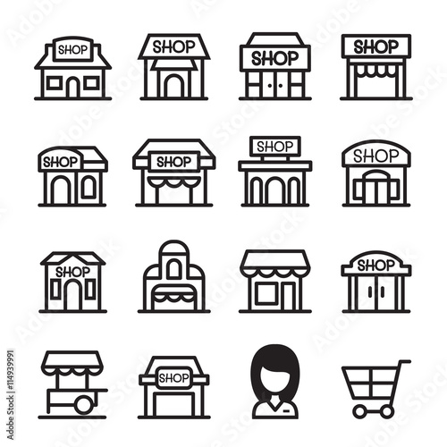 Shop building icon set