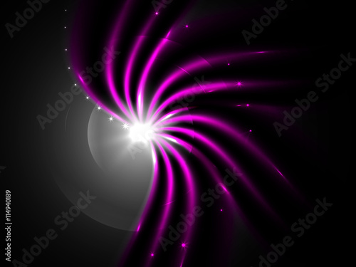 Futuristic abstract background of black and pink wavy lines and flashes, concept future technology