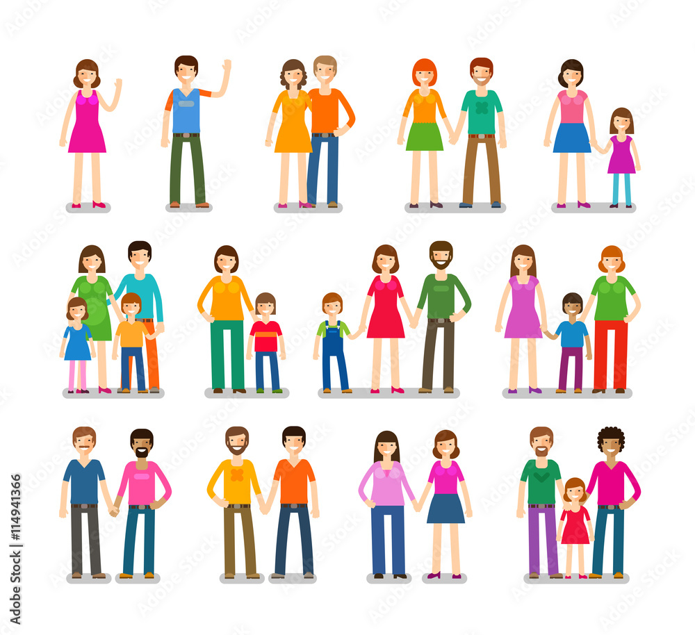 People icons set. Family, love, children symbols. Vector illustration
