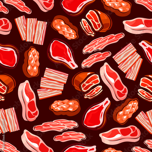 Seamless beef and pork meat delicacies pattern