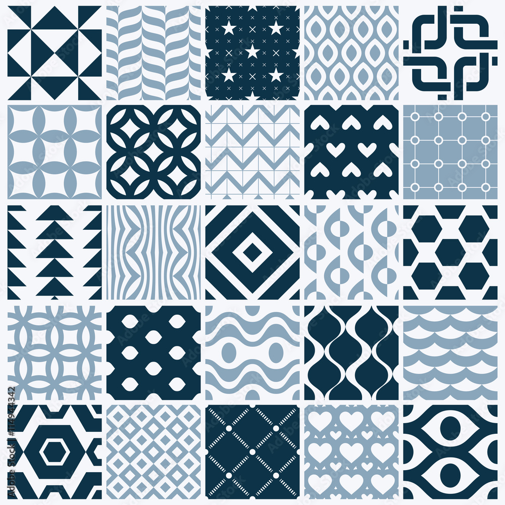 Fototapeta premium Vector ornamental black and white seamless backdrops set, geomet