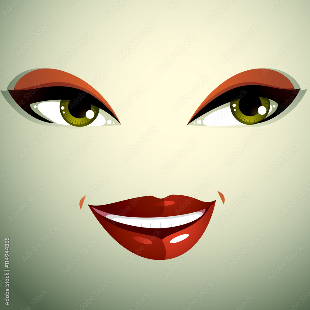 Face makeup, lips and eyes of an attractive woman displaying hap Face makeup, lips and eyes of an attractive woman displaying hap
