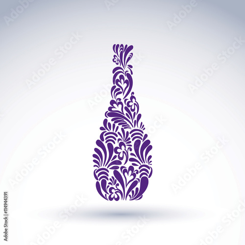 Alcohol theme graphic flower-patterned element. Classic bottle w